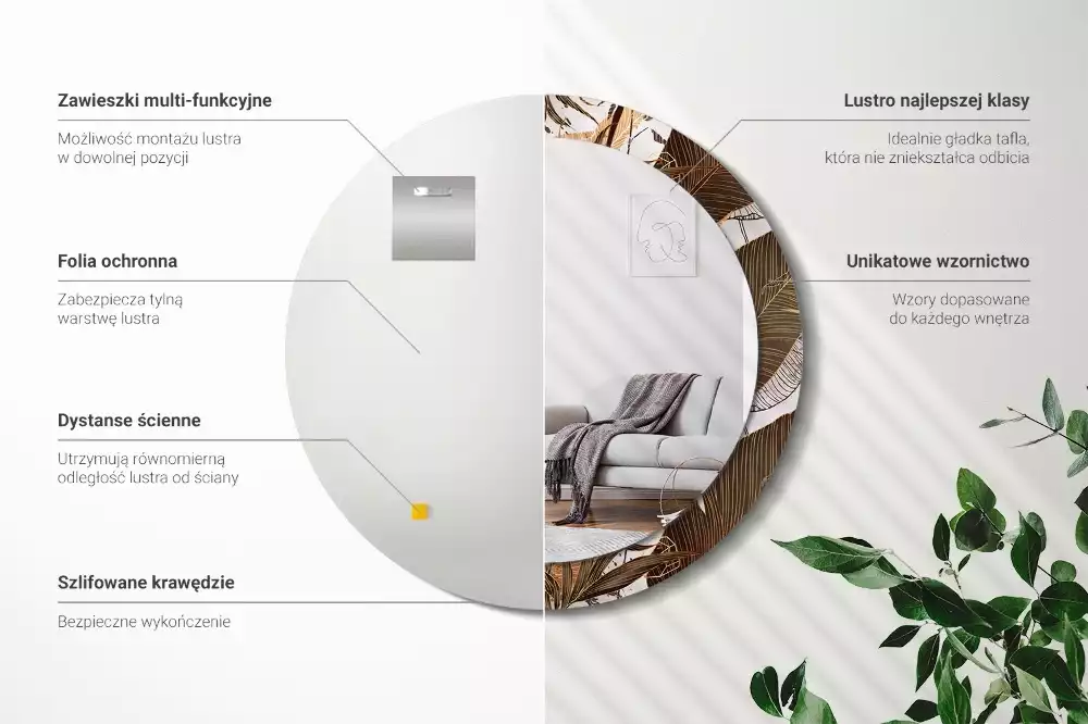 Espejo redondo impreso hojas de palma