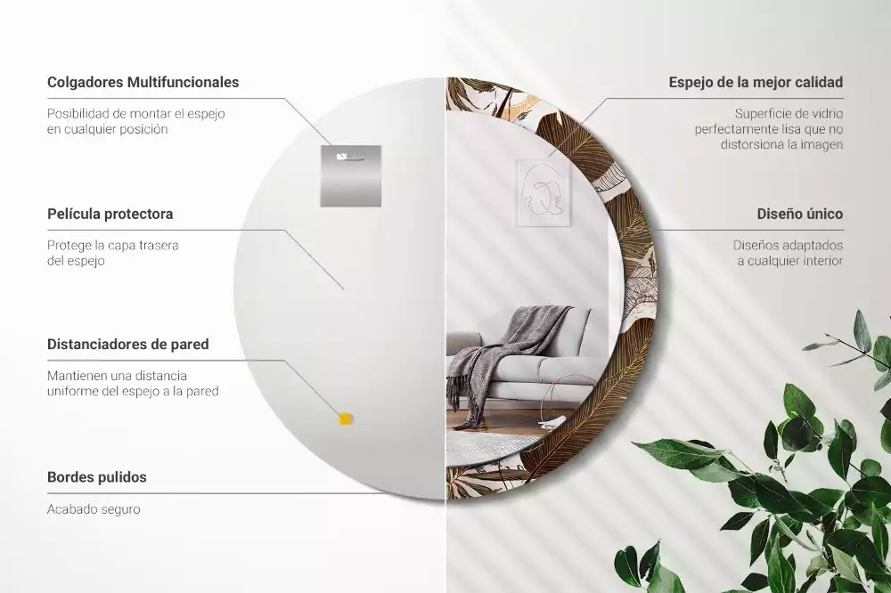 Espejo redondo impreso hojas de palma