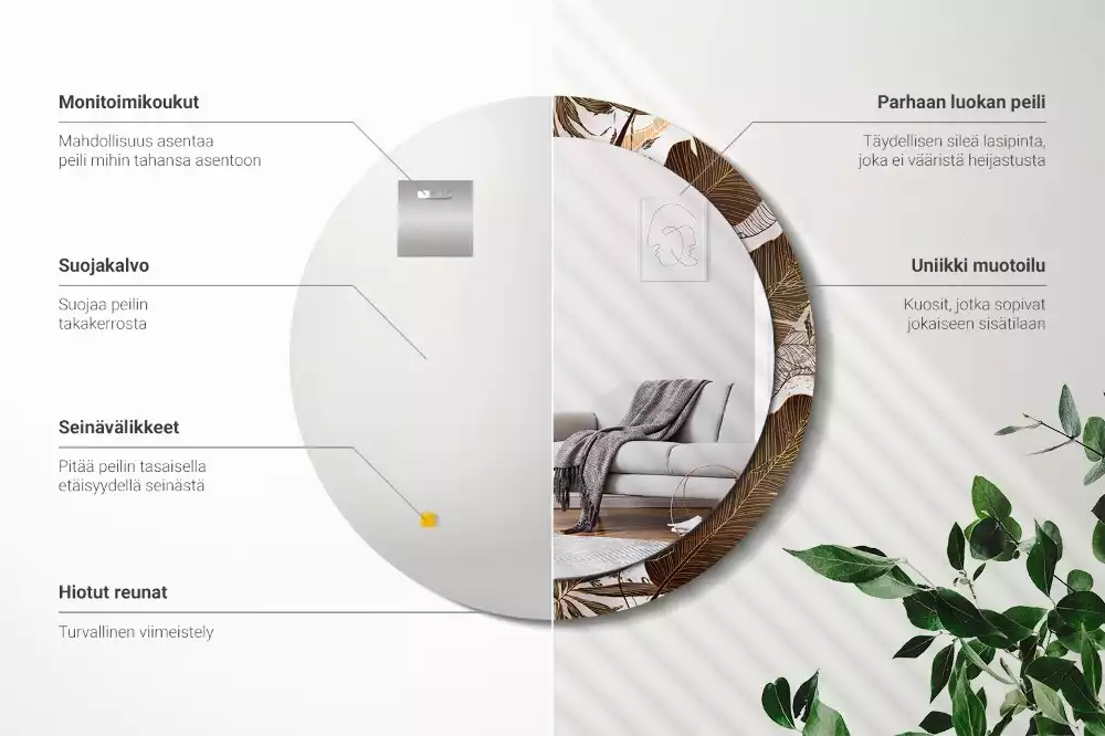 Espejo redondo impreso hojas de palma