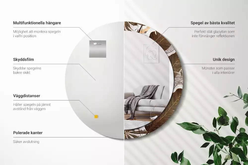 Espejo redondo impreso hojas de palma