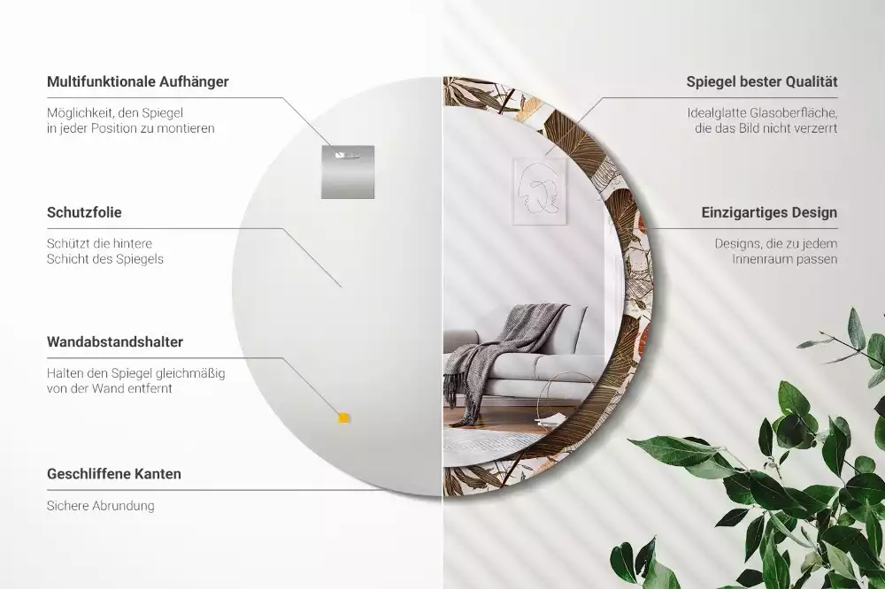 Espejo redondo impreso hojas de palma