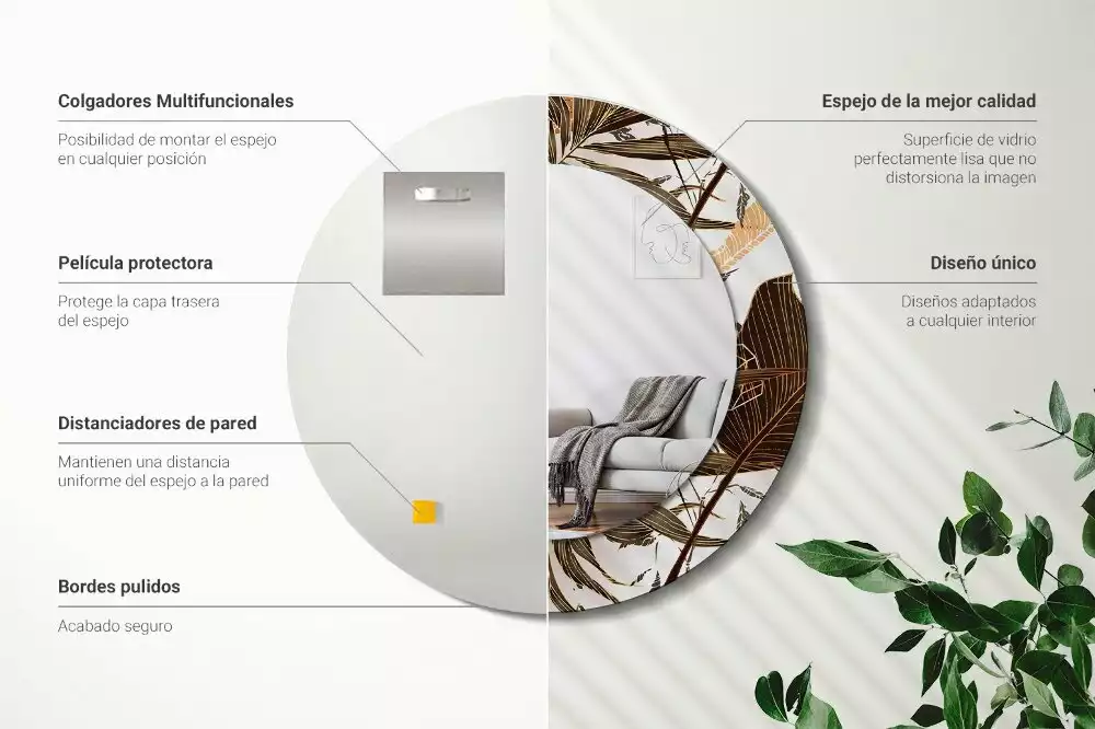 Espejo redondo impreso hojas de palma