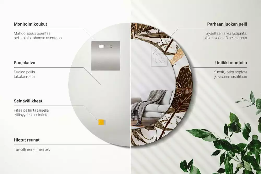 Espejo redondo impreso hojas de palma