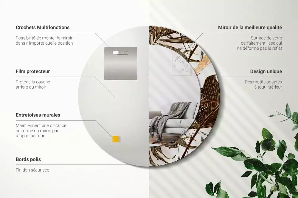 Espejo redondo impreso hojas de palma