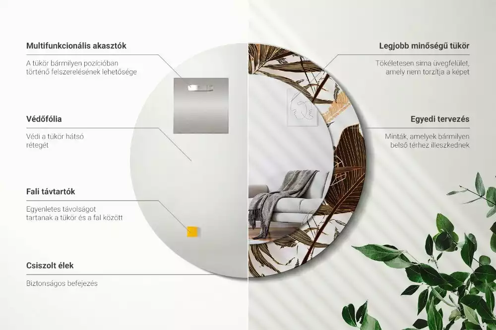 Espejo redondo impreso hojas de palma