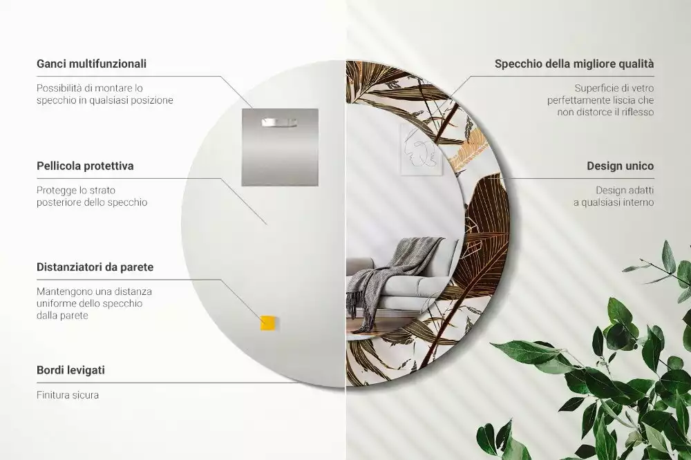 Espejo redondo impreso hojas de palma