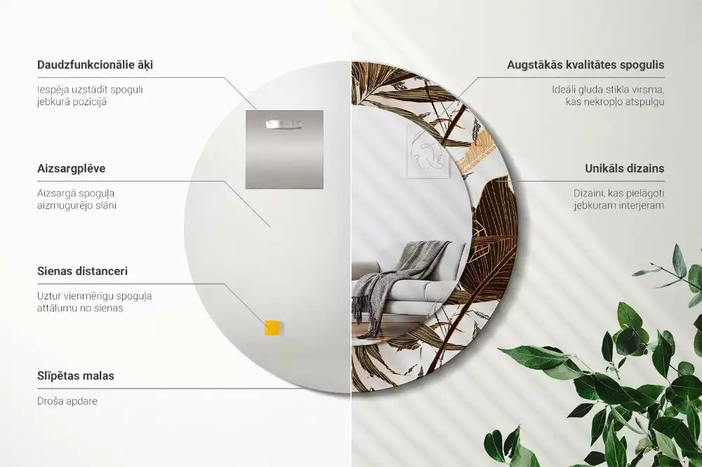 Espejo redondo impreso hojas de palma