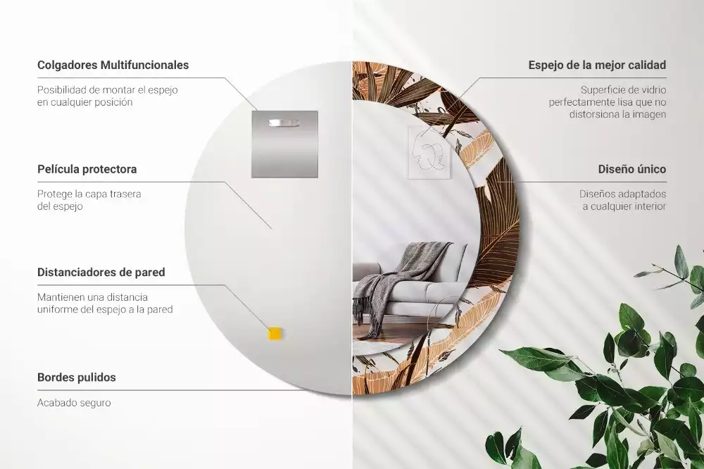 Espejo redondo impreso hojas de palma