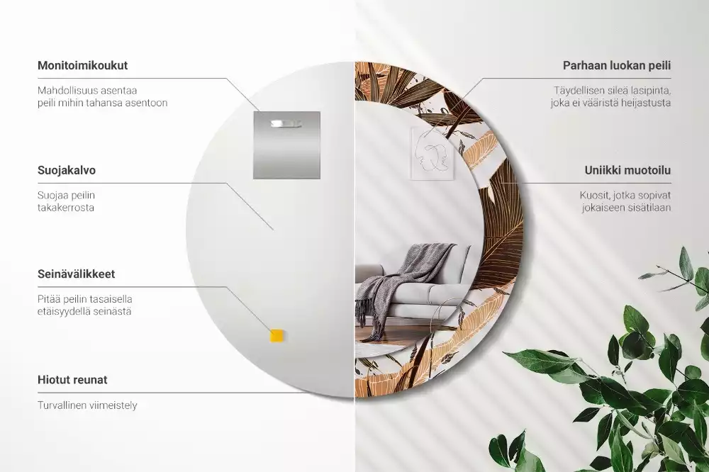 Espejo redondo impreso hojas de palma