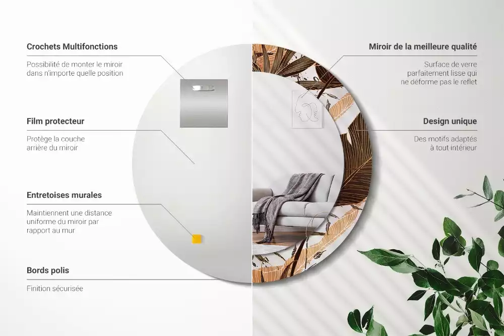 Espejo redondo impreso hojas de palma