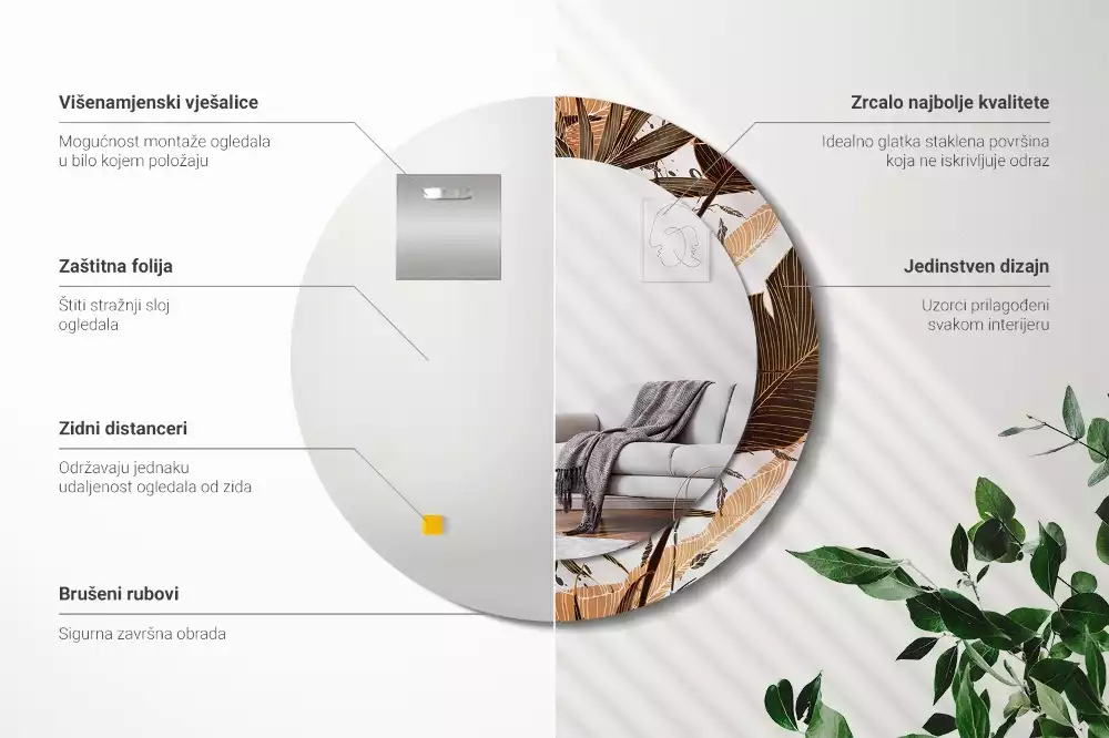 Espejo redondo impreso hojas de palma