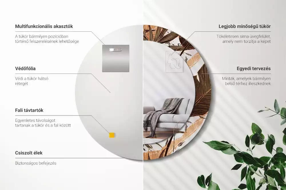 Espejo redondo impreso hojas de palma