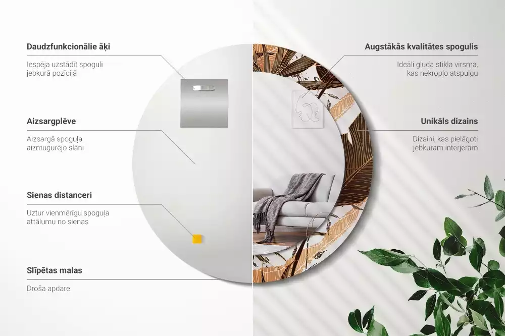 Espejo redondo impreso hojas de palma