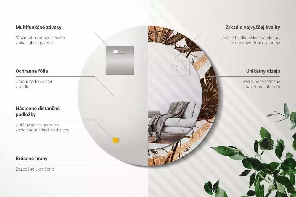 Espejo redondo impreso hojas de palma