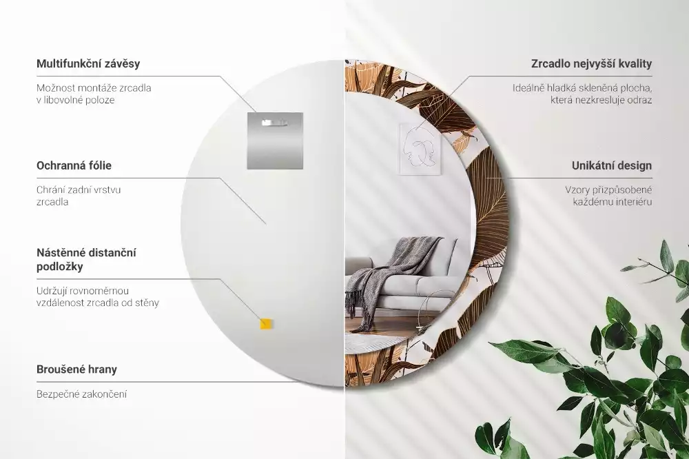 Espejo redondo impreso hojas de palma