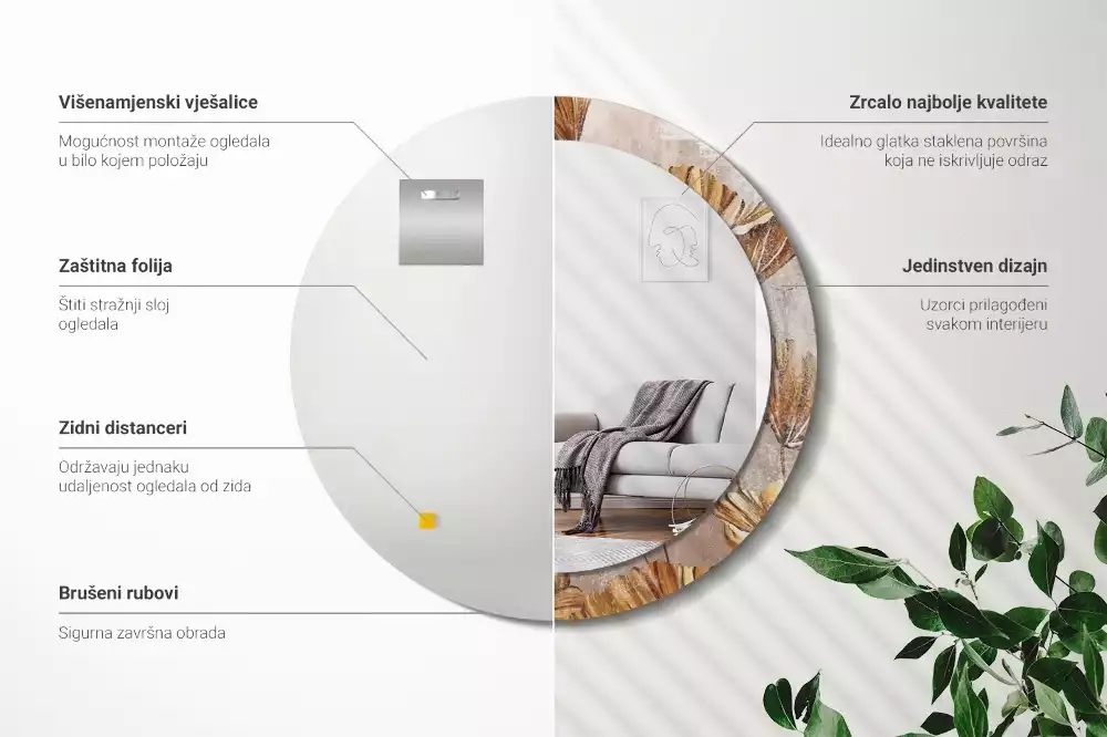 Espejo redondo con decoración Hojas bohemias