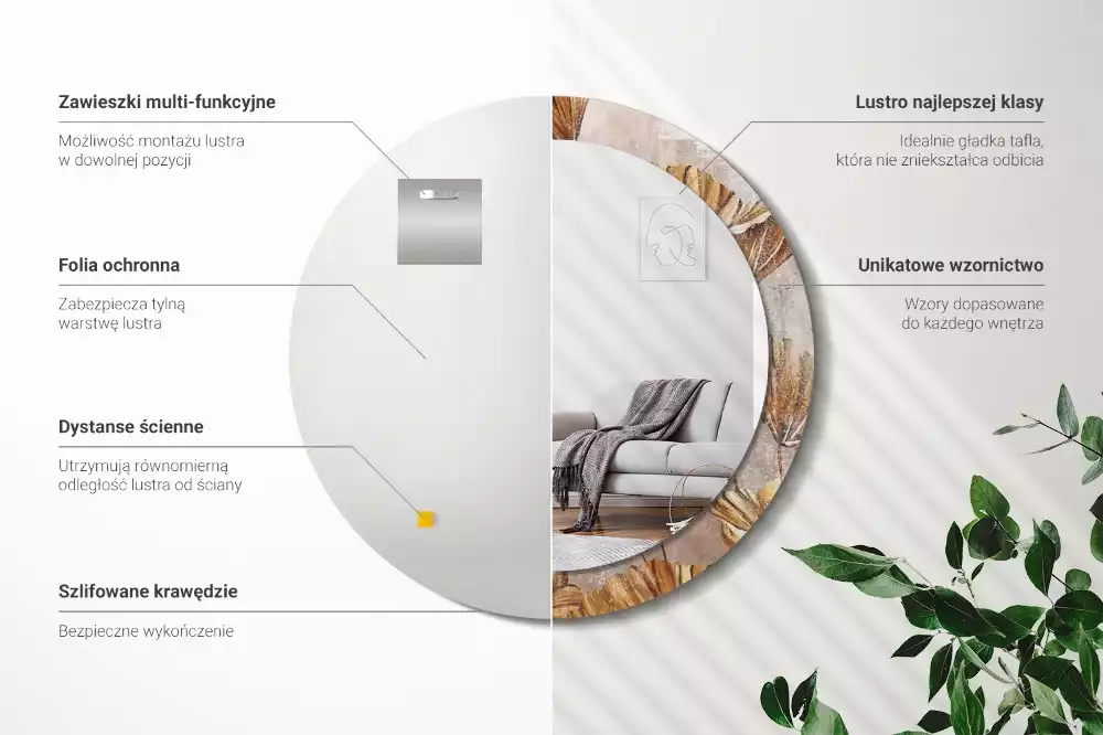 Espejo redondo con decoración Hojas bohemias