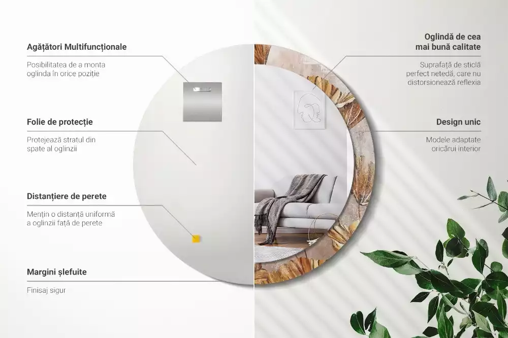 Espejo redondo con decoración Hojas bohemias