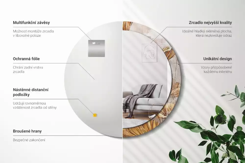 Espejo redondo con decoración Hojas bohemias