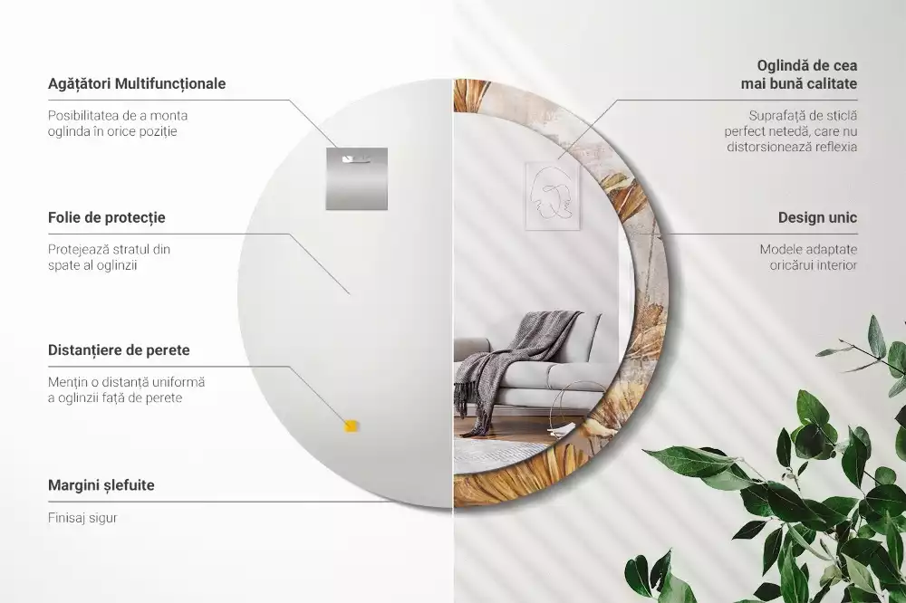 Espejo redondo con decoración Hojas bohemias