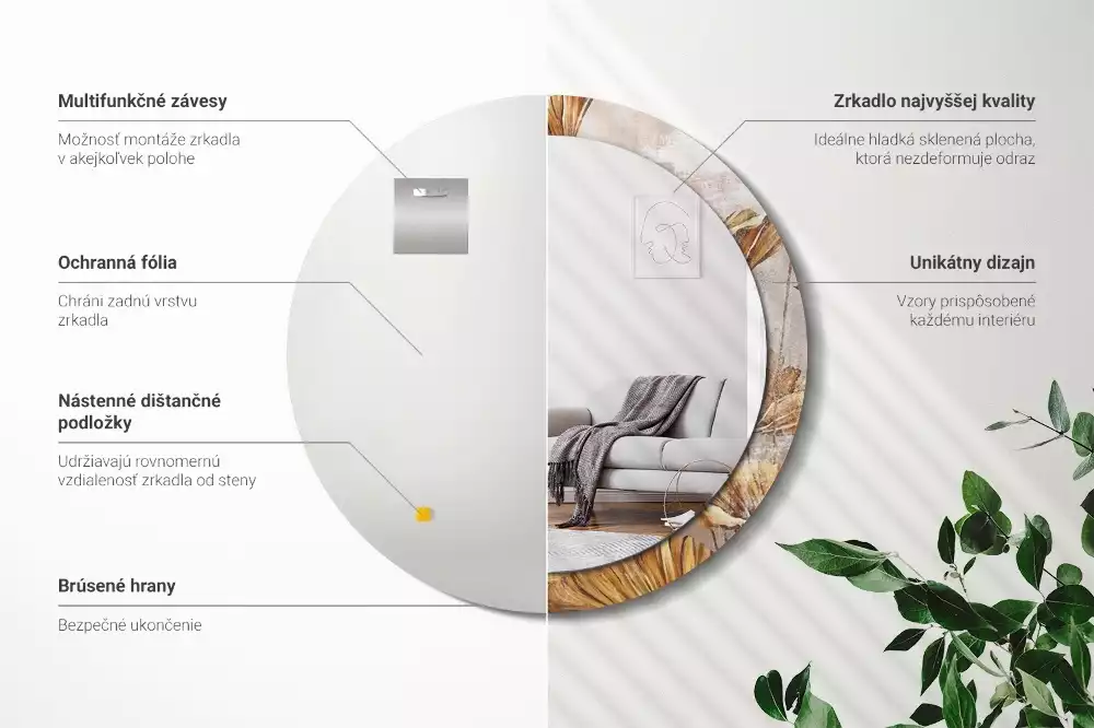 Espejo redondo con decoración Hojas bohemias