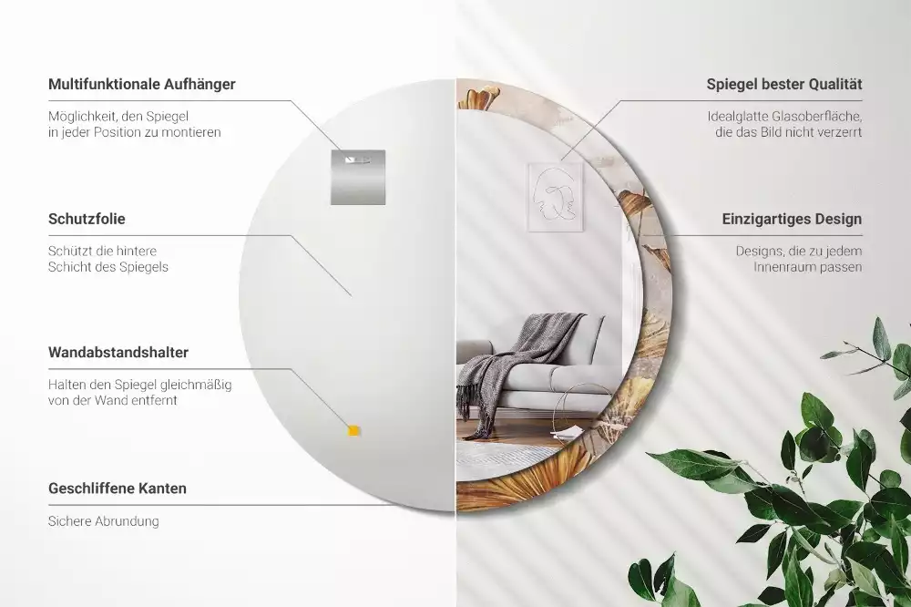 Espejo redondo con decoración Hojas bohemias