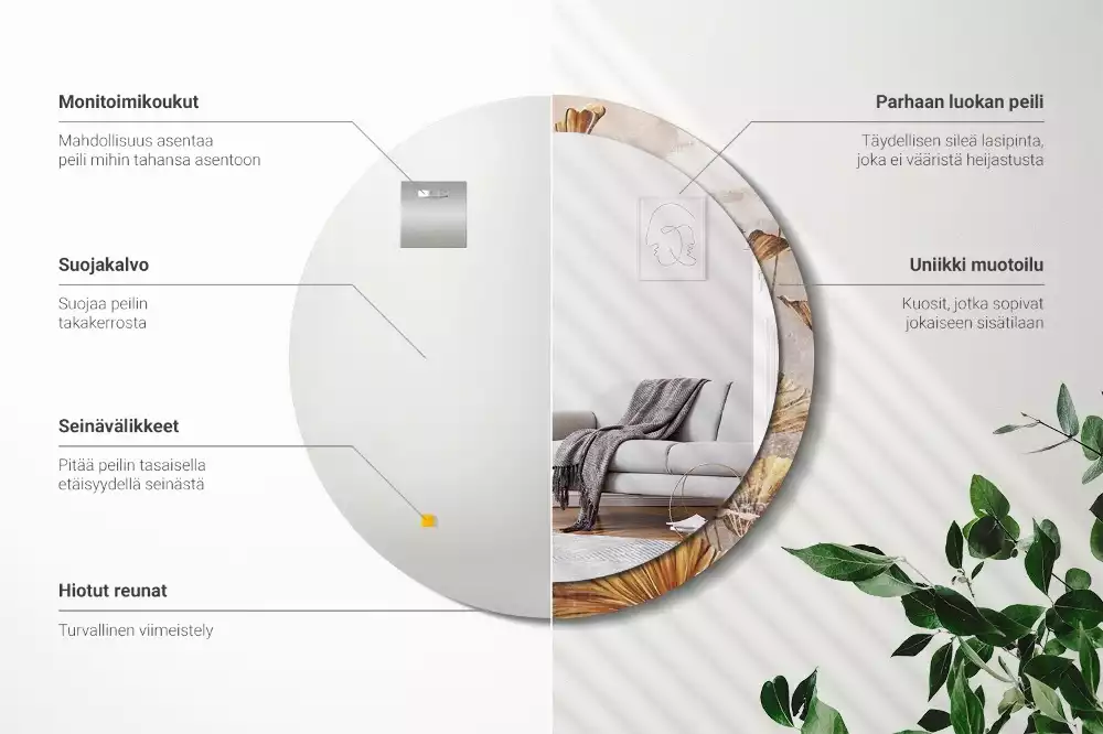 Espejo redondo con decoración Hojas bohemias