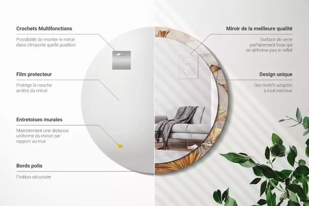 Espejo redondo con decoración Hojas bohemias