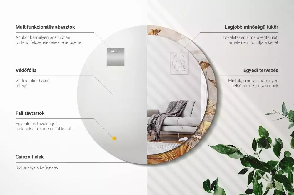 Espejo redondo con decoración Hojas bohemias