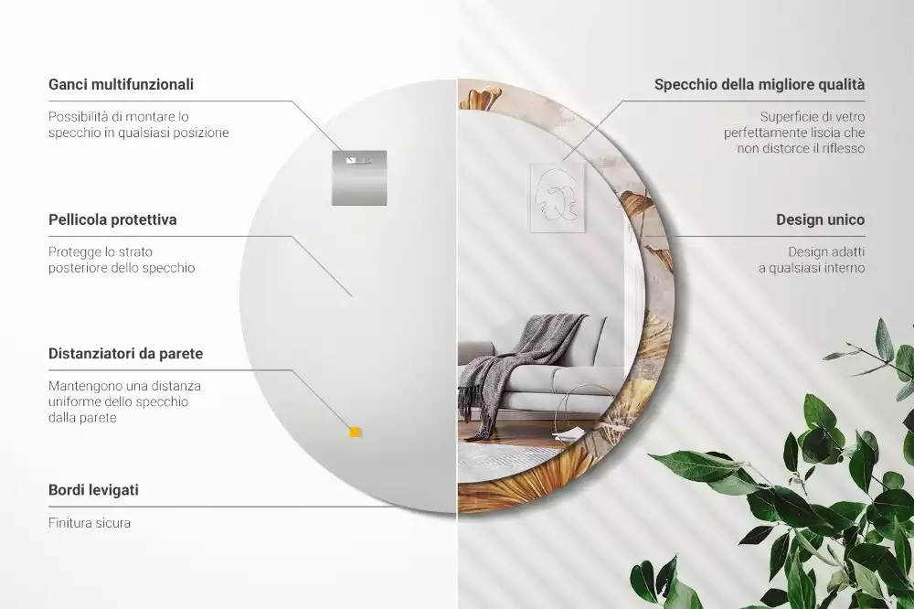 Espejo redondo con decoración Hojas bohemias