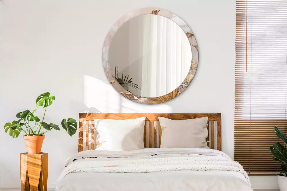 Espejo redondo con decoración Hojas bohemias