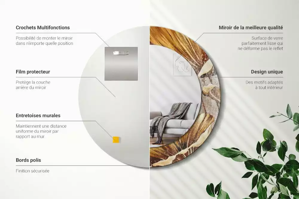 Espejo redondo con decoración Hojas bohemias