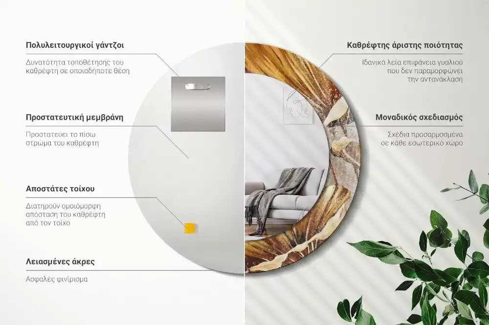 Espejo redondo con decoración Hojas bohemias