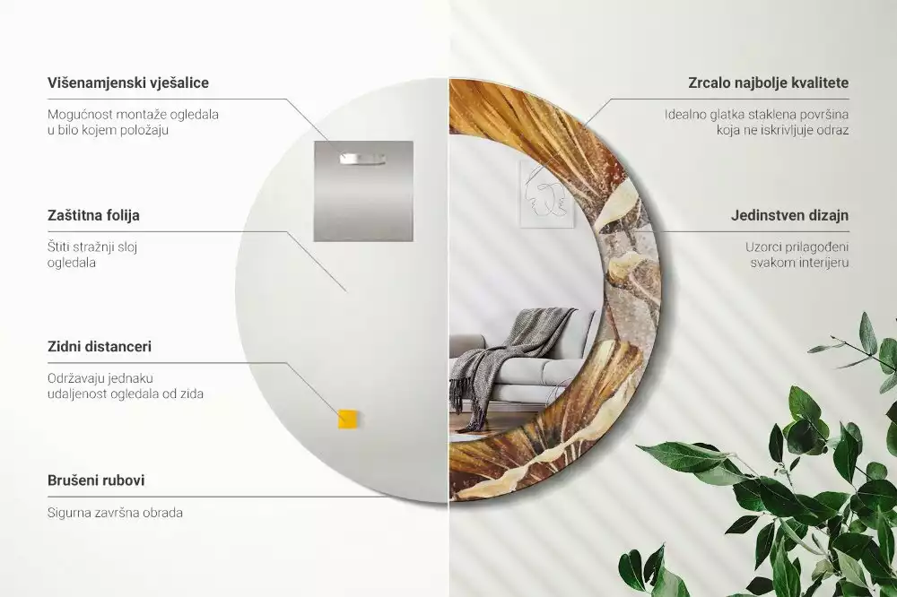 Espejo redondo con decoración Hojas bohemias