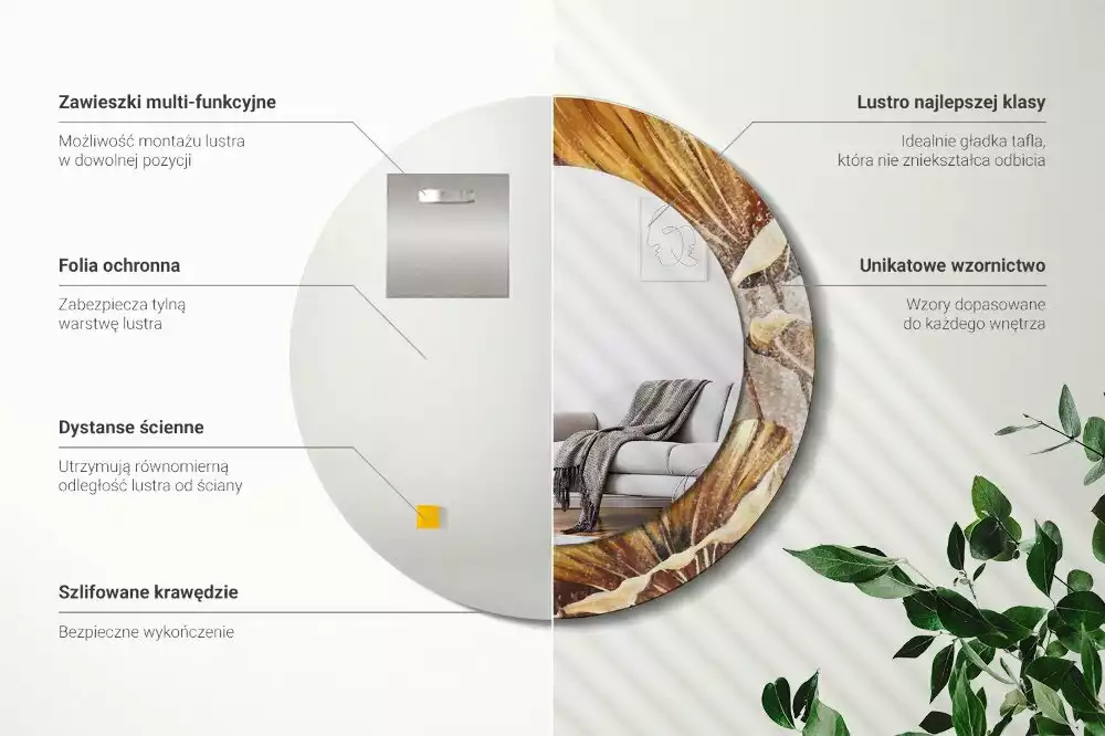 Espejo redondo con decoración Hojas bohemias