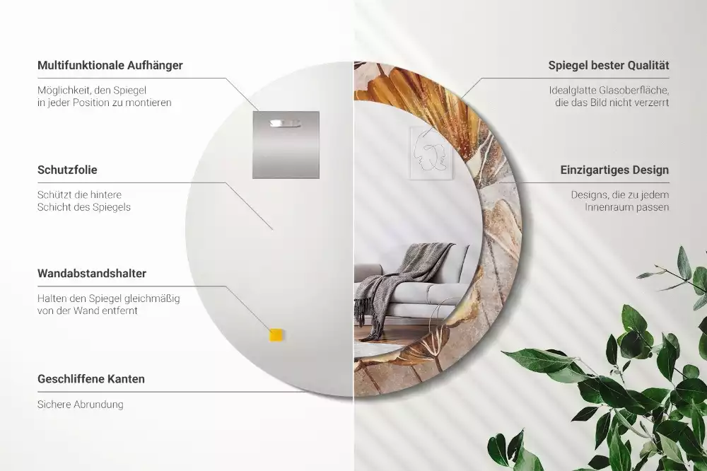 Espejo redondo con decoración Hojas bohemias