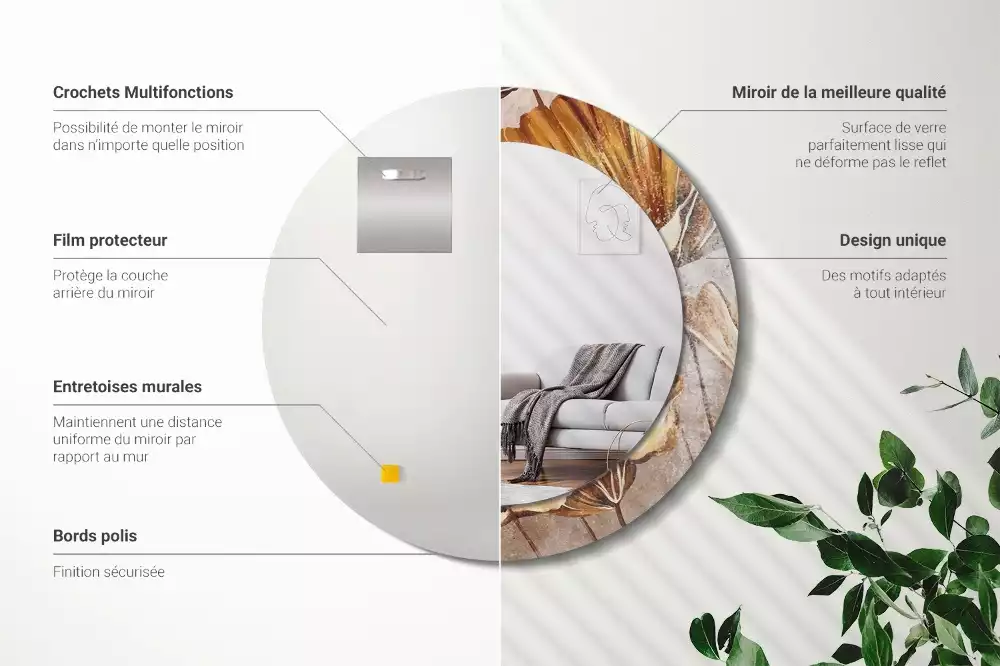 Espejo redondo con decoración Hojas bohemias