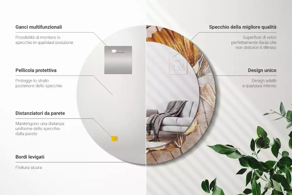 Espejo redondo con decoración Hojas bohemias