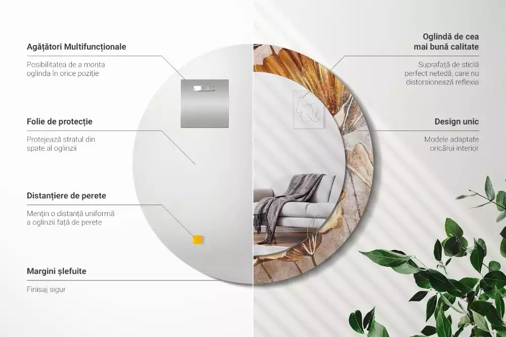 Espejo redondo con decoración Hojas bohemias