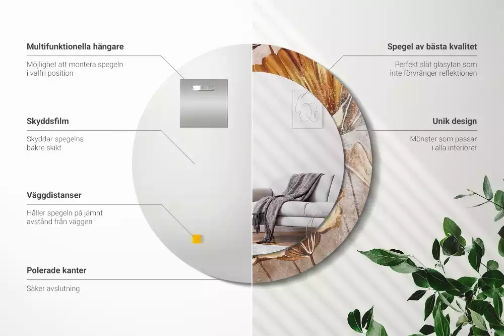 Espejo redondo con decoración Hojas bohemias