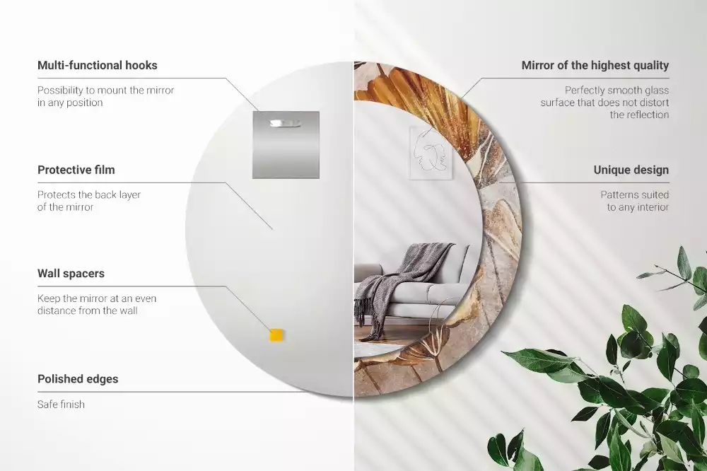 Espejo redondo con decoración Hojas bohemias