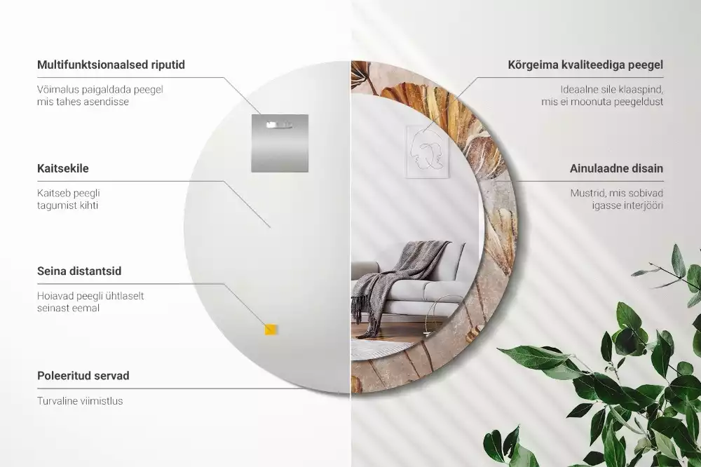 Espejo redondo con decoración Hojas bohemias