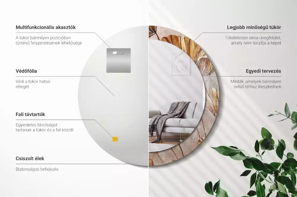 Espejo redondo con decoración Hojas bohemias