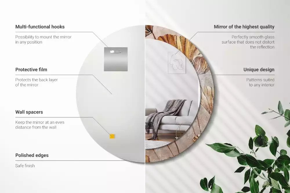 Espejo redondo con decoración Hojas bohemias