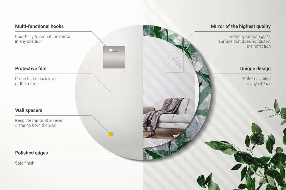 Espejo redondo impreso Hojas tropicales