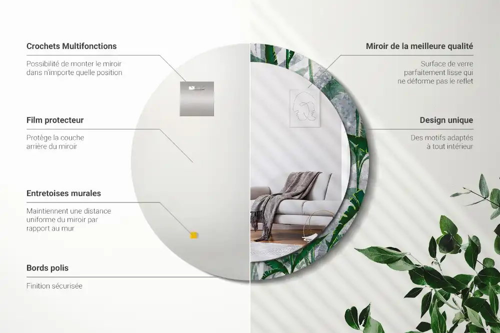 Espejo redondo impreso Hojas tropicales