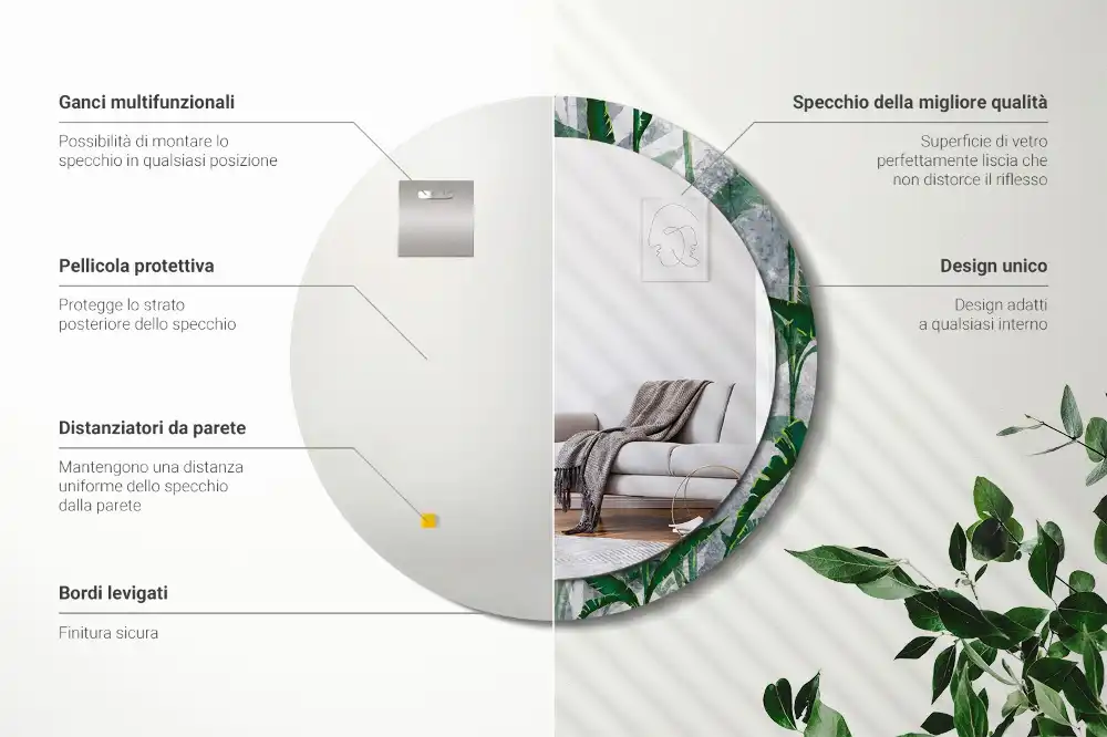 Espejo redondo impreso Hojas tropicales