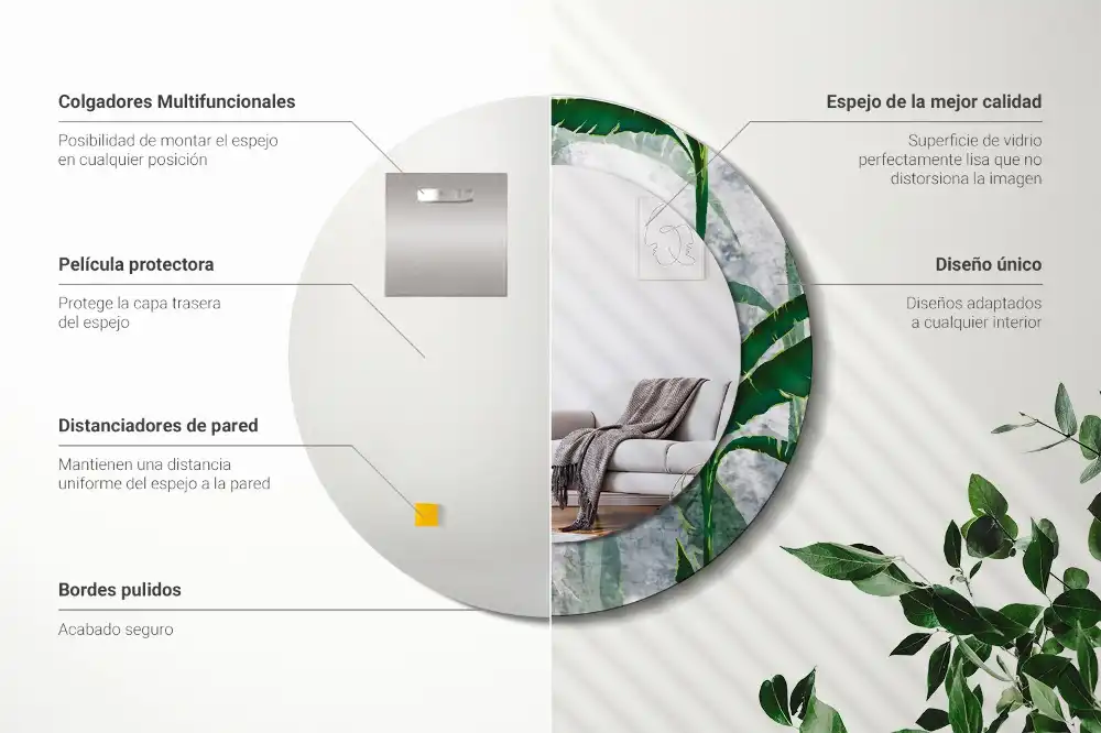 Espejo redondo impreso Hojas tropicales