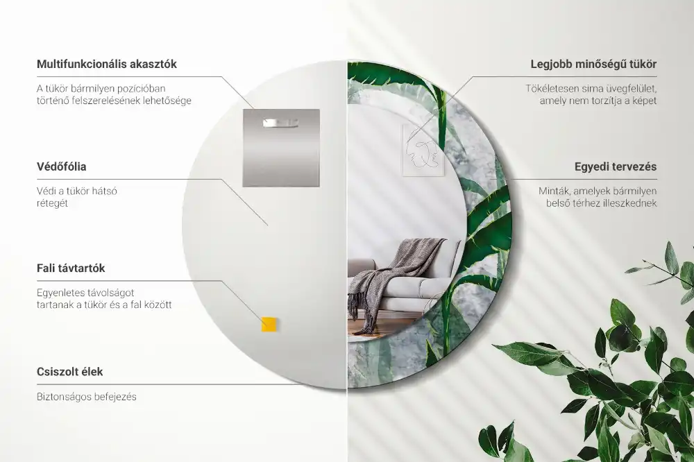 Espejo redondo impreso Hojas tropicales