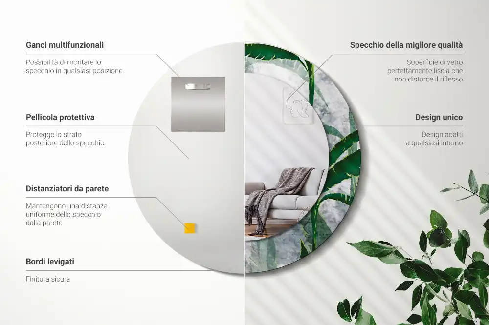 Espejo redondo impreso Hojas tropicales